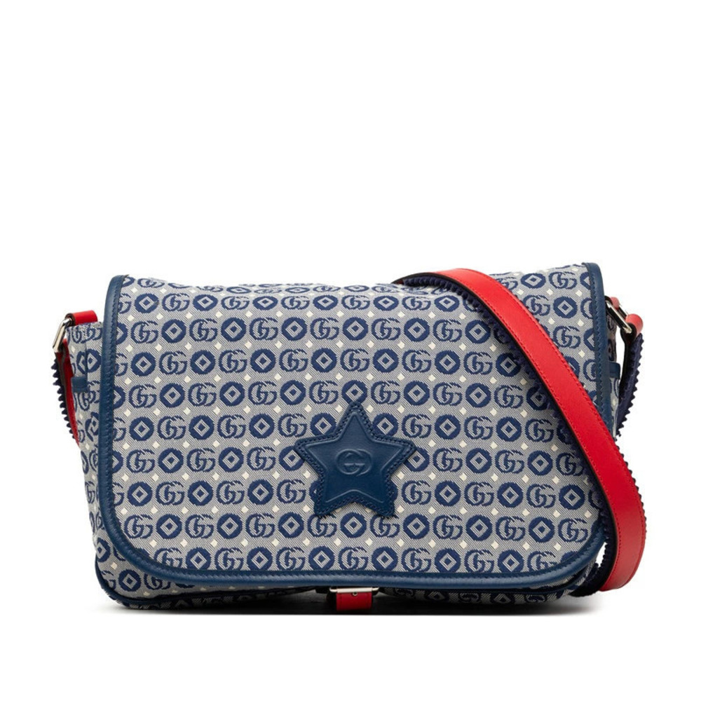 Gucci Double G Star Shoulder Bag Blue Red Canvas Leather